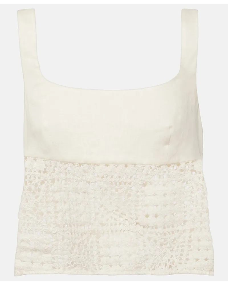 SIR Top cropped Rayure in lino Bianco