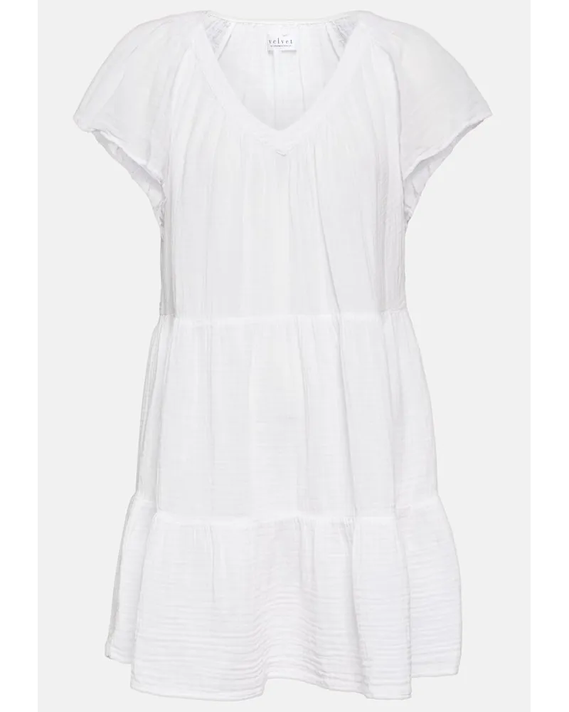 Velvet Miniabito Eleanor in cotone a balze Bianco