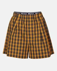 Miu Miu Shorts a quadri in cotone Arancione