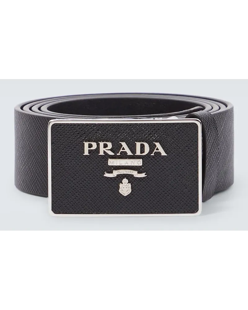 Prada Cintura in pelle Saffiano con logo Nero