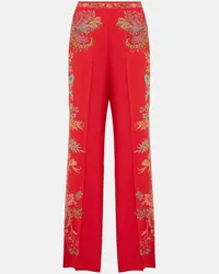 Etro Pantaloni a palazzo in crêpe de chine di seta con stampa Rosso