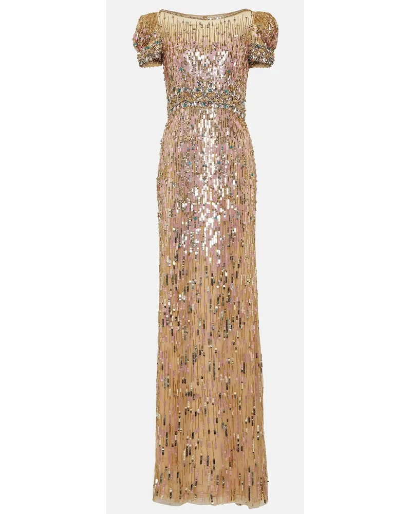 Jenny Packham Abito lungo con paillettes Oro