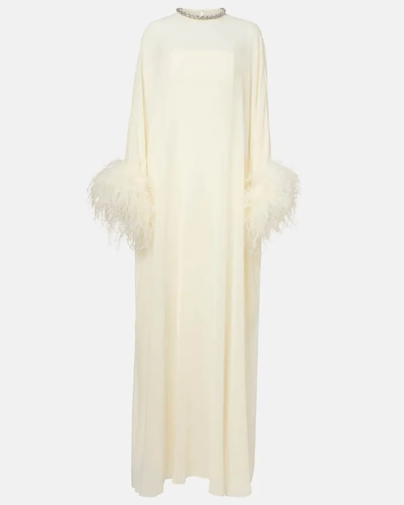 Roland Mouret Abito lungo in chiffon di seta con piume Giallo