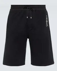 Saint Laurent Shorts in jersey di cotone con ricamo Nero