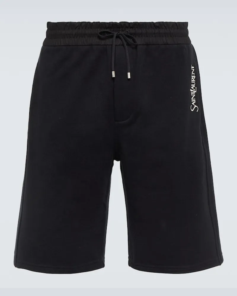 Saint Laurent Shorts in jersey di cotone con ricamo Nero