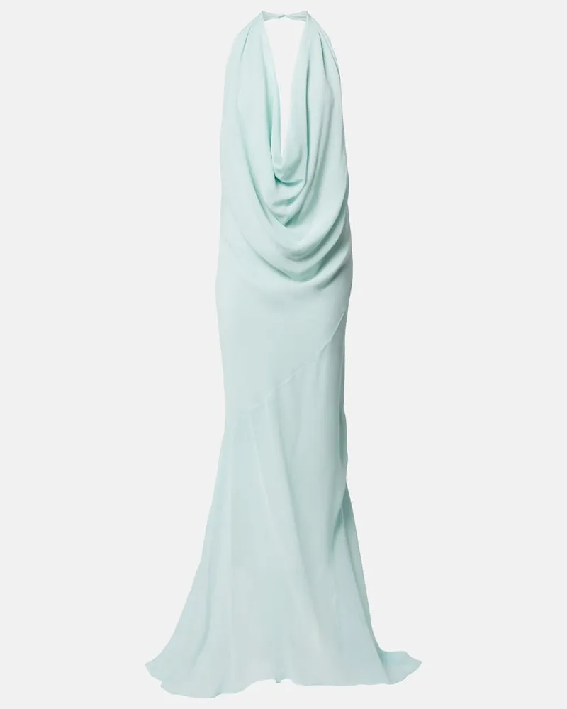 Thierry Mugler Abito lungo in crÃªpe georgette di seta Blu