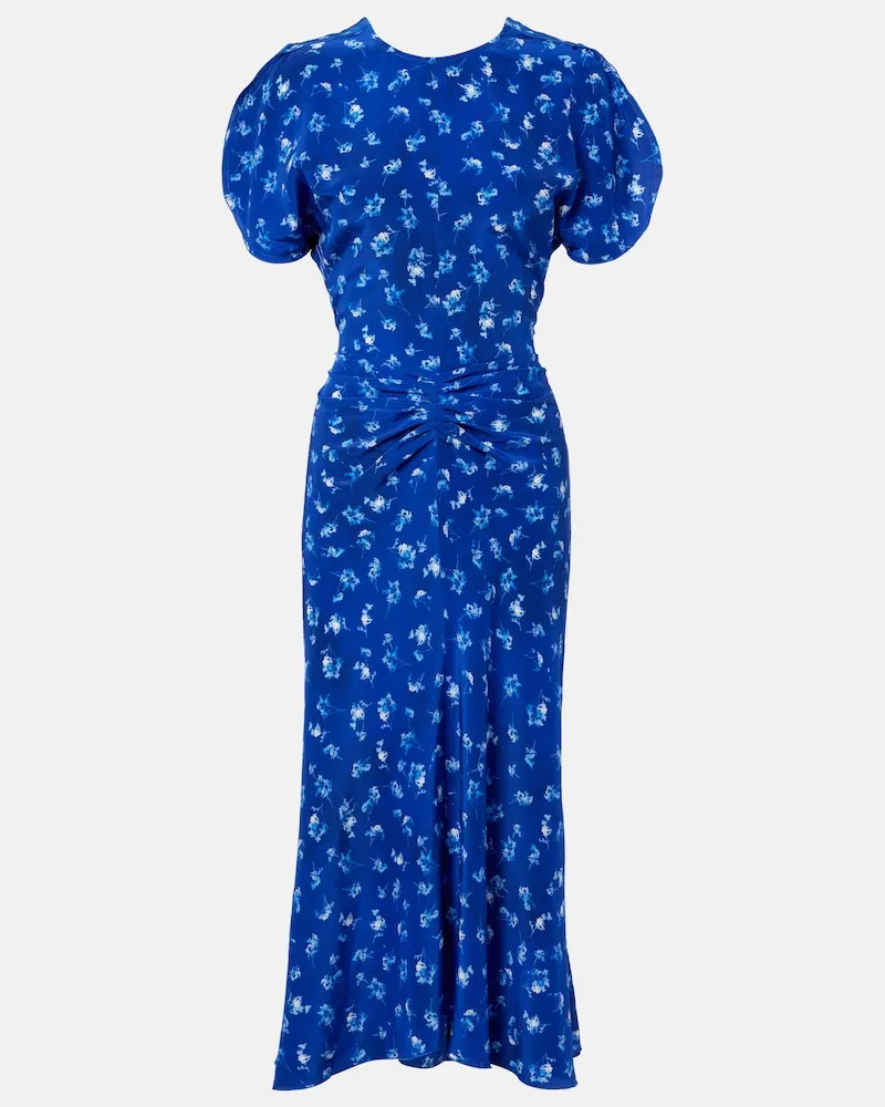 Victoria Beckham Abito midi Bela in seta con stampa floreale Blu