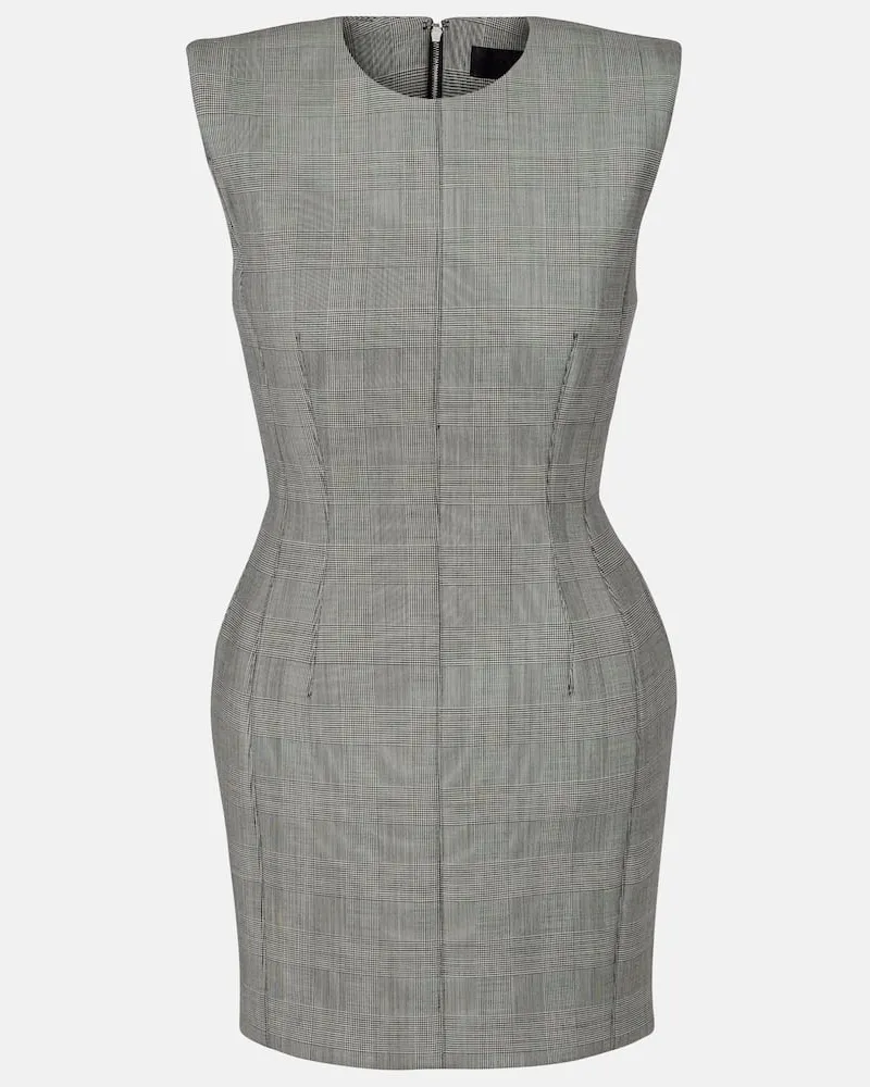 Thierry Mugler Miniabito in misto lana a quadri Principe di Galles Grigio