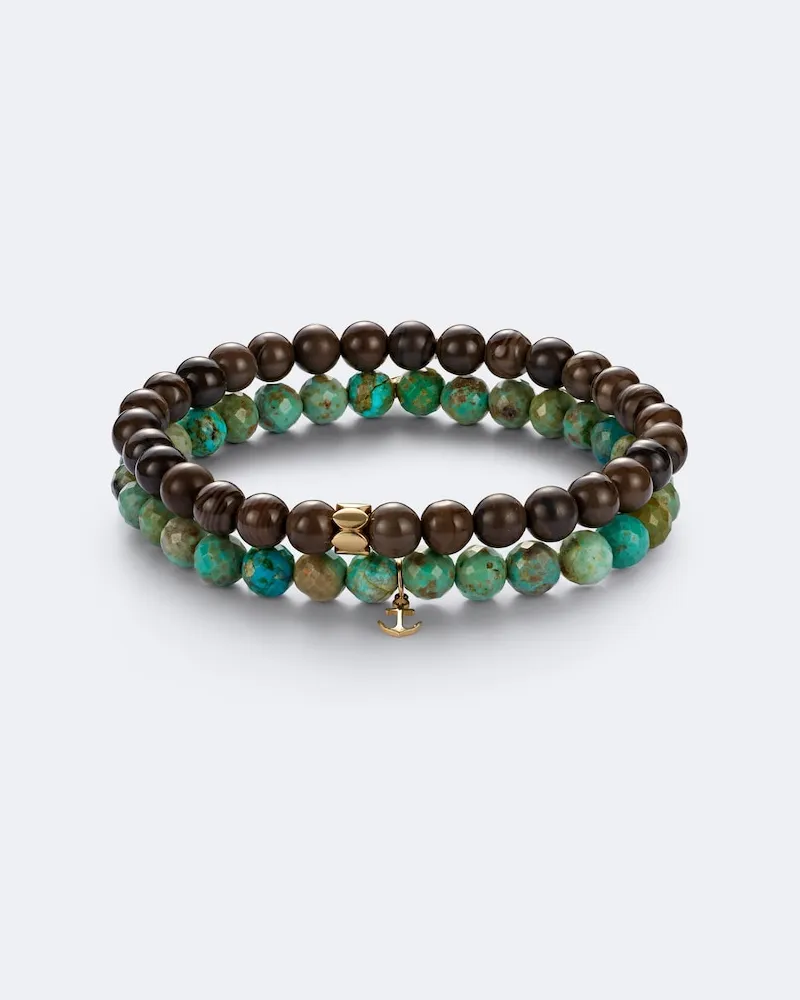 Sydney Evan Set di 2 bracciali in oro 14kt con perline, turchesi e diaspri Multicolore