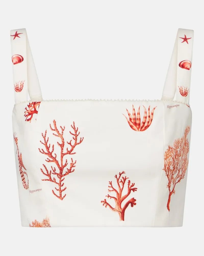 AGUA BENDITA Top cropped Cacao in cotone con stampa Bianco