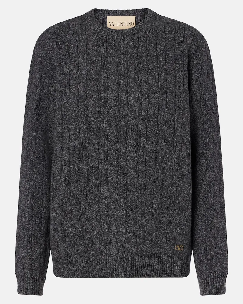 Valentino Garavani Pullover in lana vergine a trecce Grigio