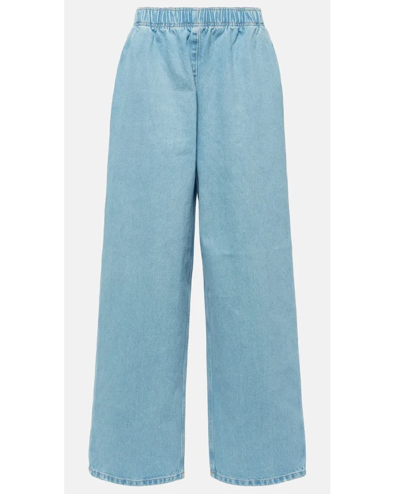 Prada Jeans a gamba larga con logo Blu