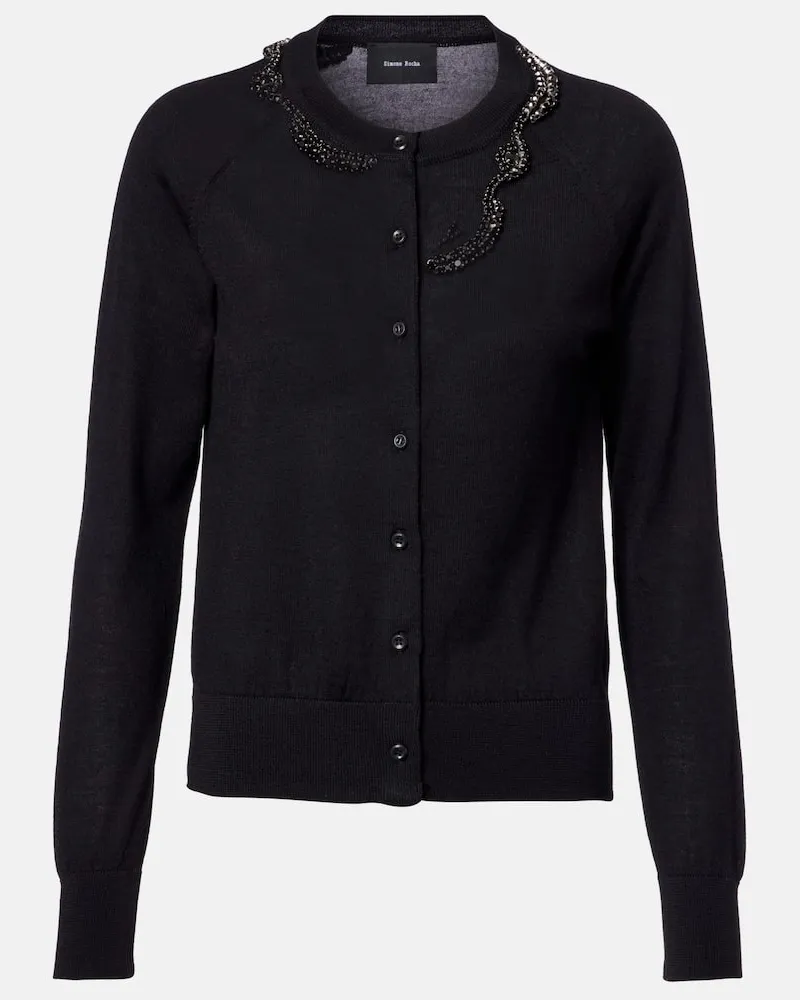 Simone Rocha Cardigan in lana e seta con decorazioni Nero