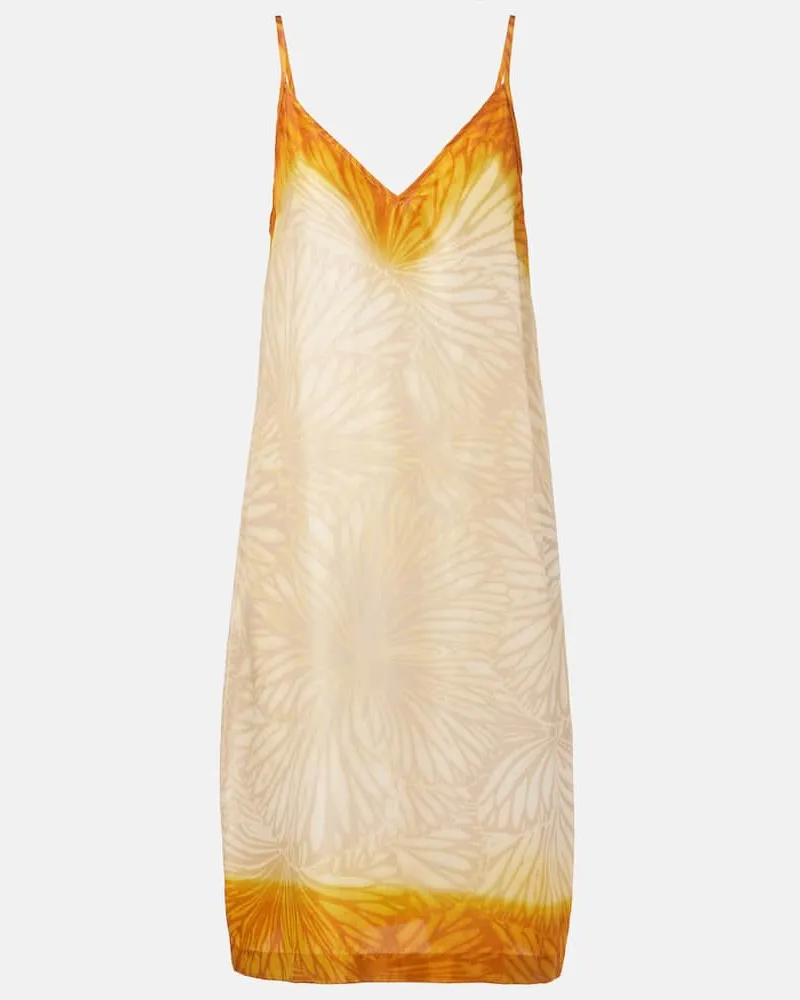 Dries van Noten Abito sottoveste in seta con stampa Giallo