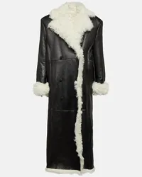 Magda Butrym Cappotto in pelle con shearling Nero