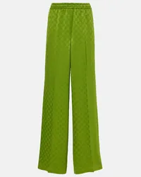 Gucci Pantaloni a gamba larga in raso GG Verde