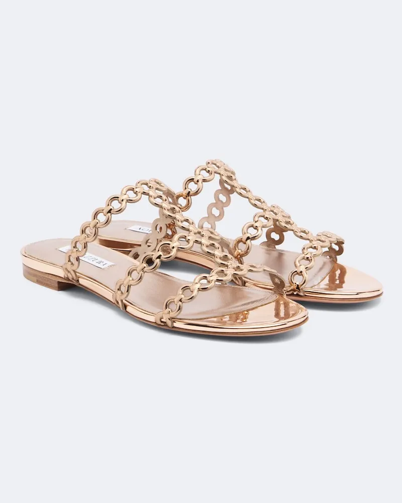 Aquazzura Sandali Infinity Chain in pelle metallizzata Oro