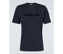 Moncler T-shirt in cashmere e cotone con logo Blu