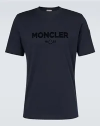 Moncler T-shirt in cashmere e cotone con logo Blu