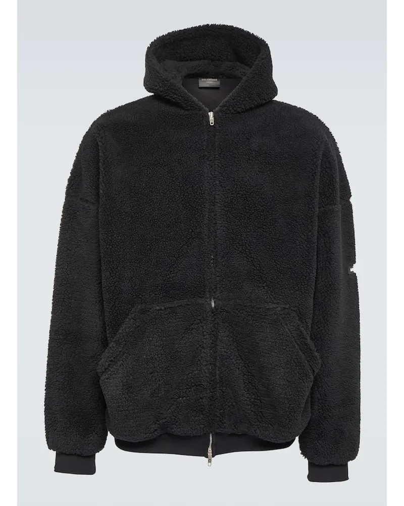 Balenciaga Felpa oversize in pile con cappuccio Nero