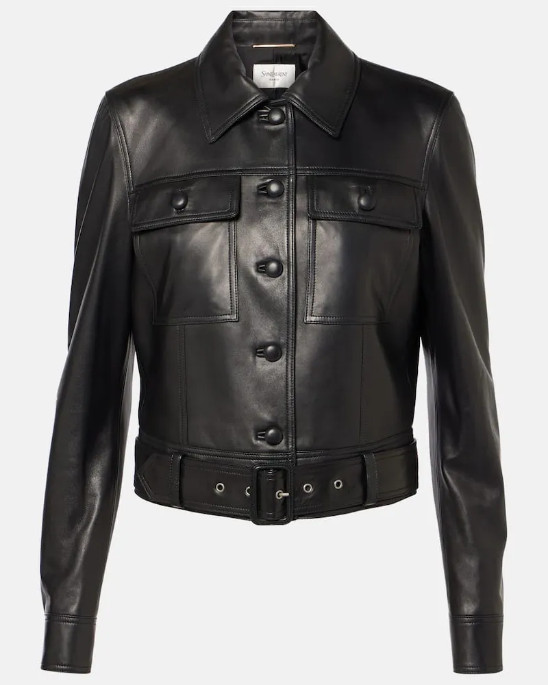 Saint Laurent Giacca in pelle cropped Nero