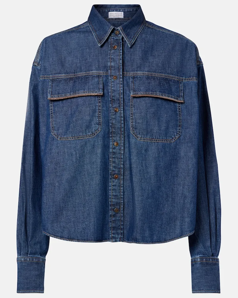 Brunello Cucinelli Giacca in denim con monili Blu