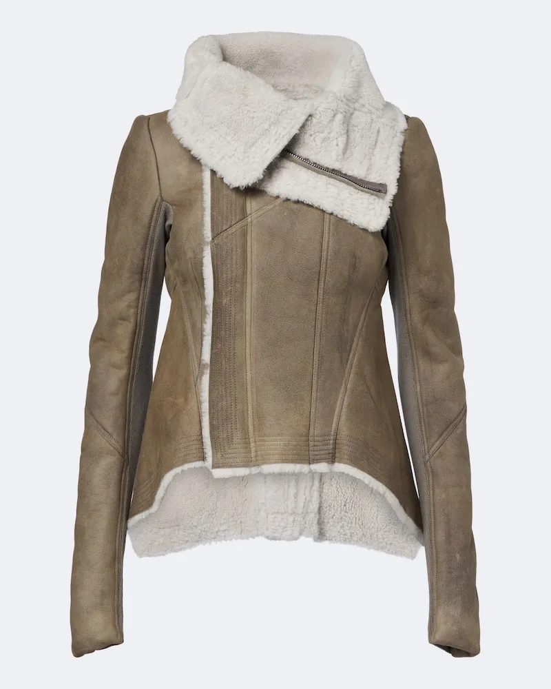 Rick Owens Giacca Naska in pelle con shearling Marrone