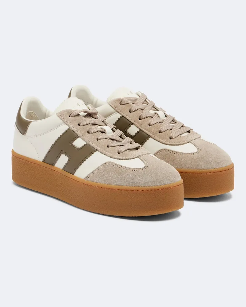 Hogan Sneakers platform Cool in pelle con suede Beige