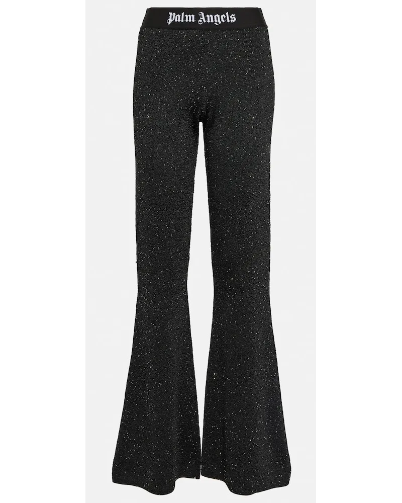 Palm Angels Pantaloni flared a vita media con stampa Nero