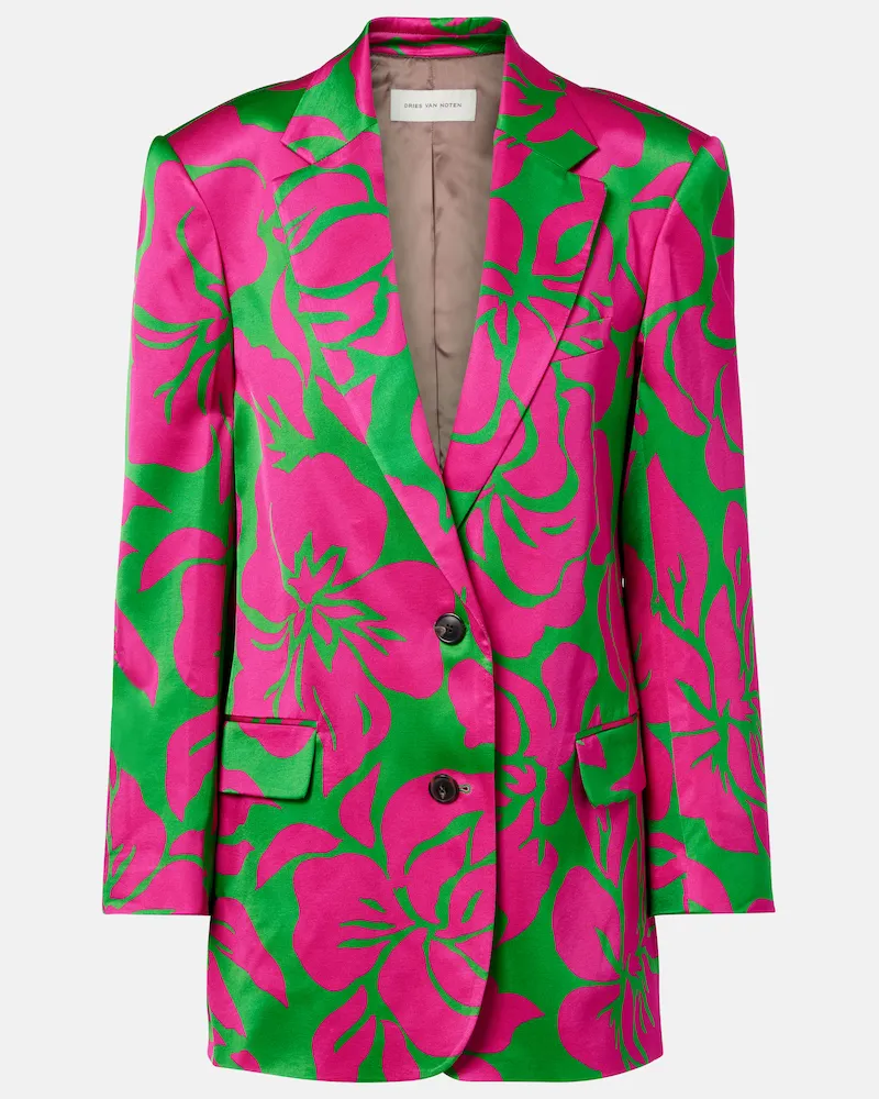 Dries van Noten Blazer in raso con stampa floreale Multicolore
