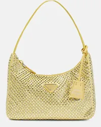 Prada Borsa a spalla Re-Edition Mini con cristalli Giallo