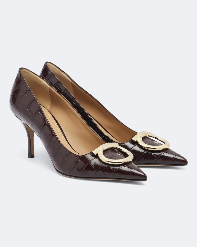 Ferragamo Pumps Lara Gancini in pelle stampata Marrone