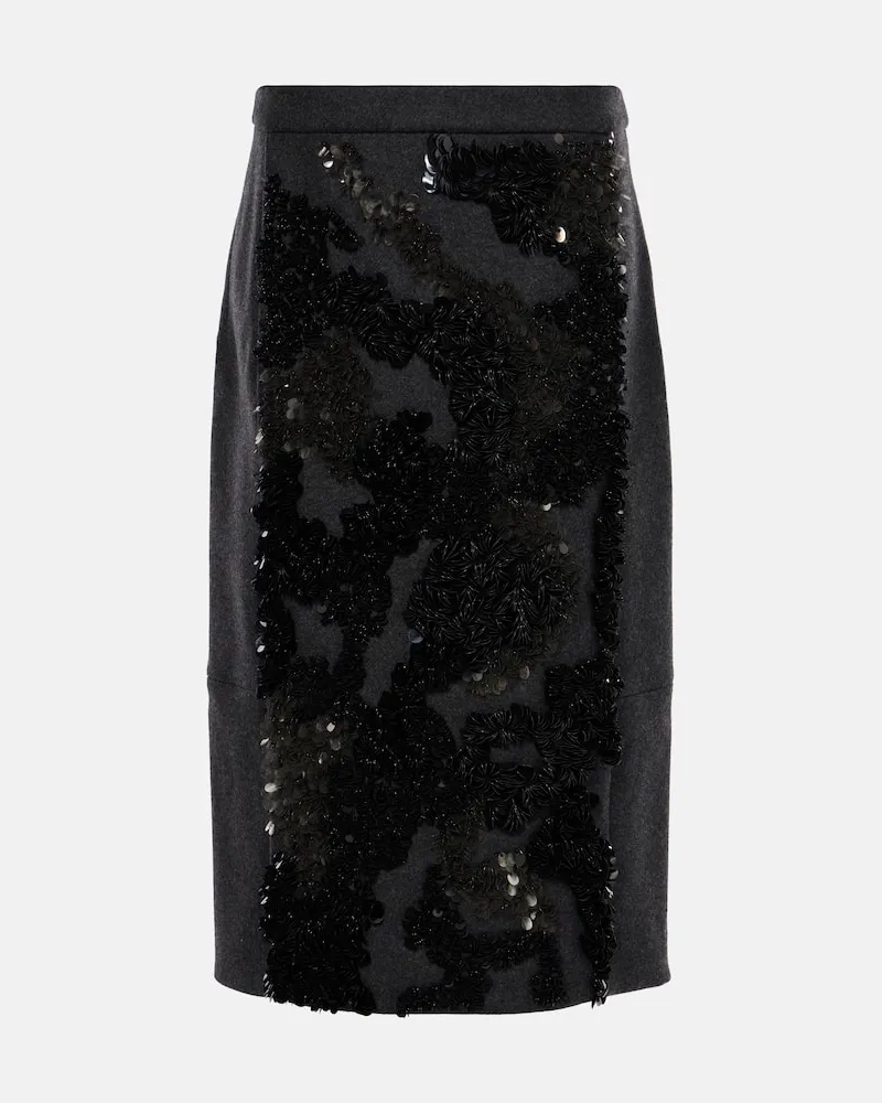 PLAN C Gonna midi in misto lana con paillettes Nero