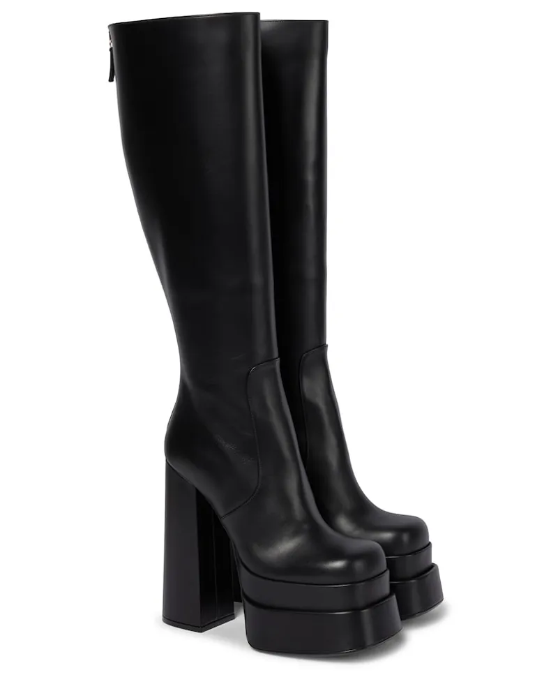 Versace Stivali in pelle con plateau Nero