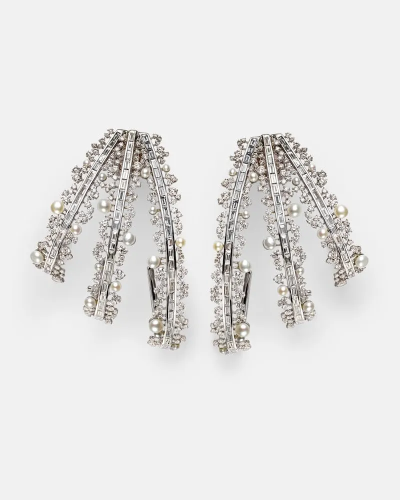 Ananya Orecchini a cerchio in oro bianco 18kt Scatter con perle e diamanti Argento