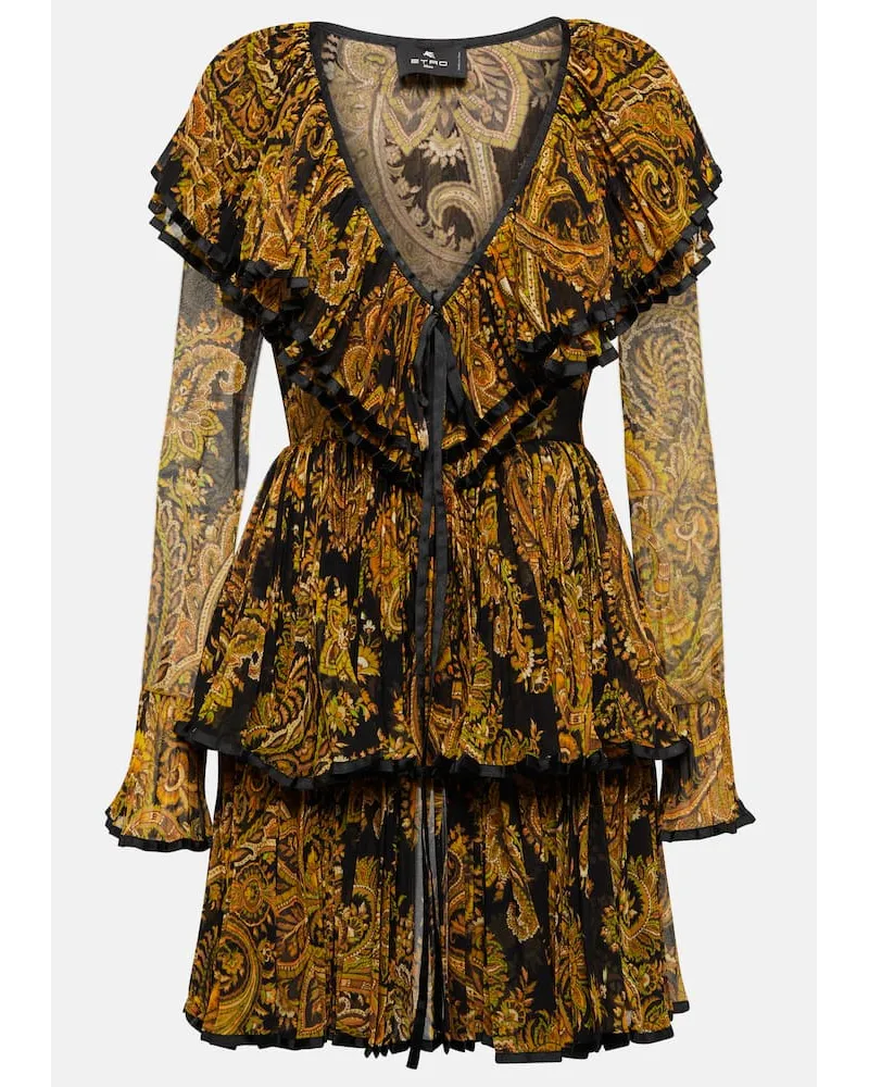 Etro Miniabito plissÃ© con stampa paisley Nero