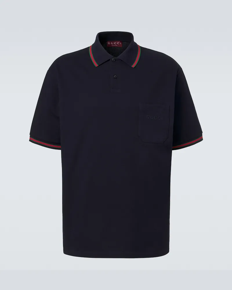 Gucci Polo Web Stripe in piqué di misto cotone Blu