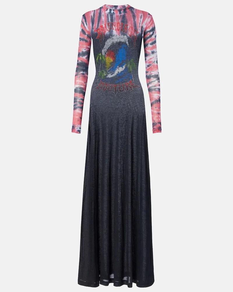 Balenciaga Abito lungo in jersey di misto cotone con stampa tie-dye Multicolore