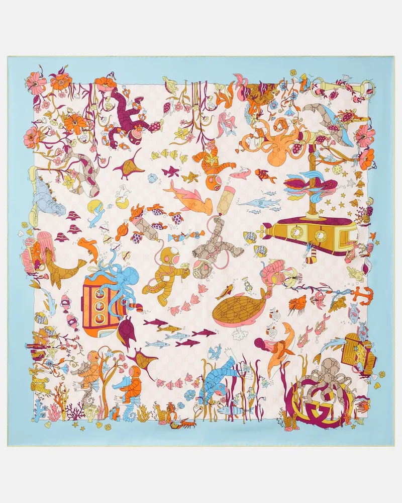 Gucci Foulard in twill di seta GG Blu