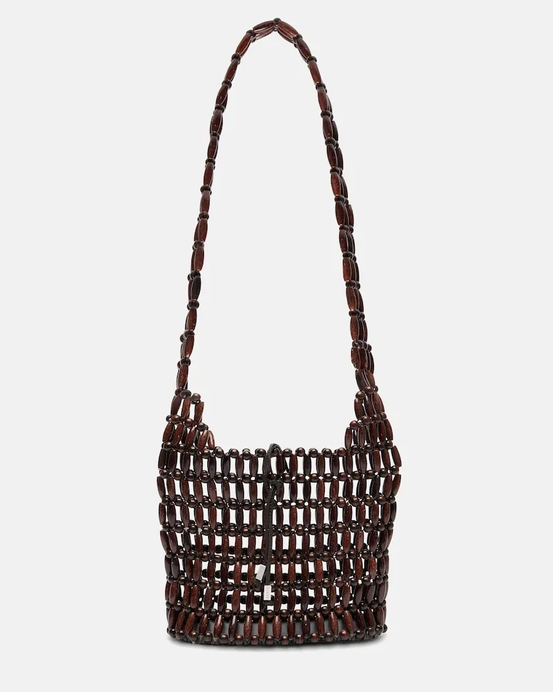 STAUD Borsa a tracolla Cornado con perline Marrone