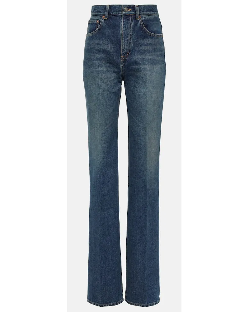Saint Laurent Jeans Clyde a gamba larga e vita alta Blu