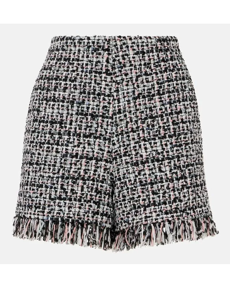 Self-Portrait Shorts in bouclÃ© a vita alta con frange Nero