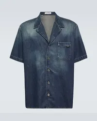 Valentino Garavani Camicia bowling in chambray di cotone Blu