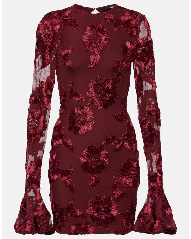 ROTATE Birger Christensen Miniabito in mesh con ricamo floreale Borgogna