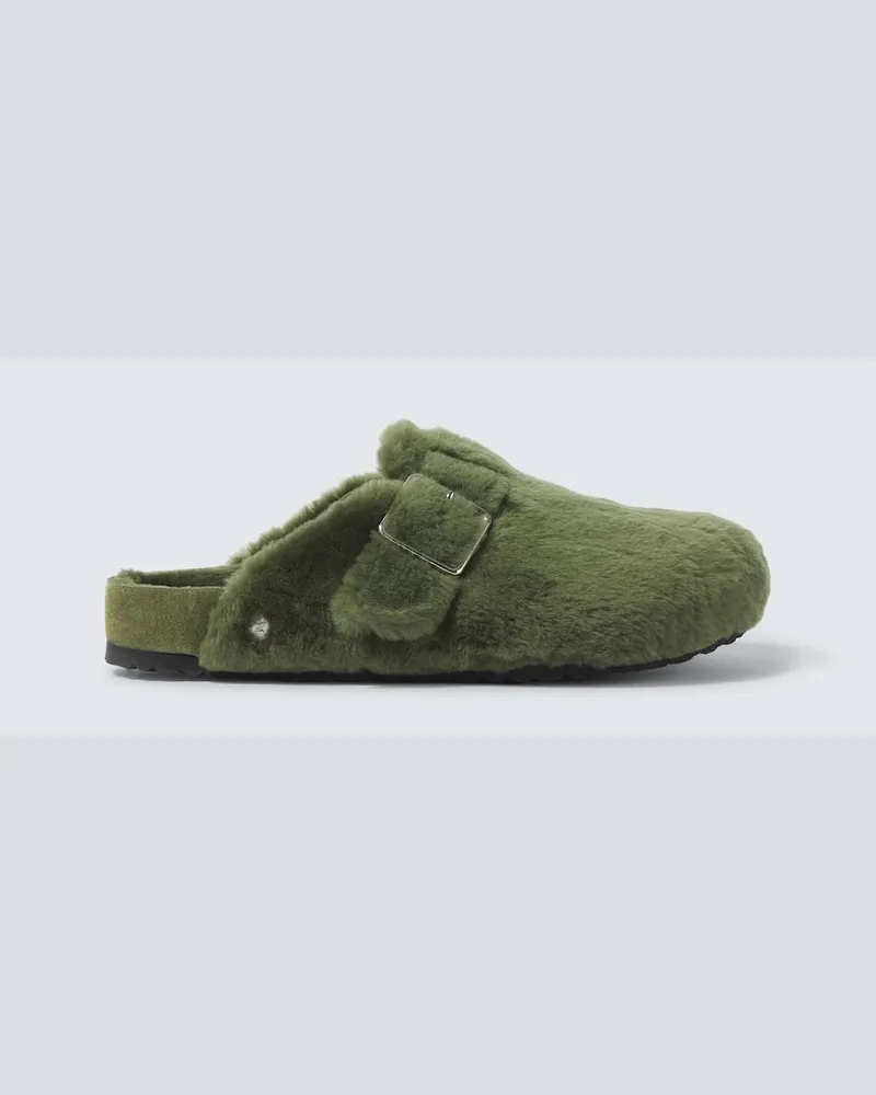 Birkenstock Mules Boston 1774 in suede con shearling Verde