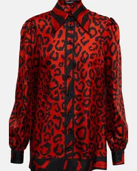 Dolce & Gabbana Camicia in seta con stampa leopardata Rosso