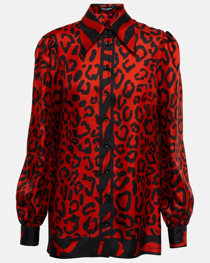 Dolce & Gabbana Camicia in seta con stampa leopardata Rosso