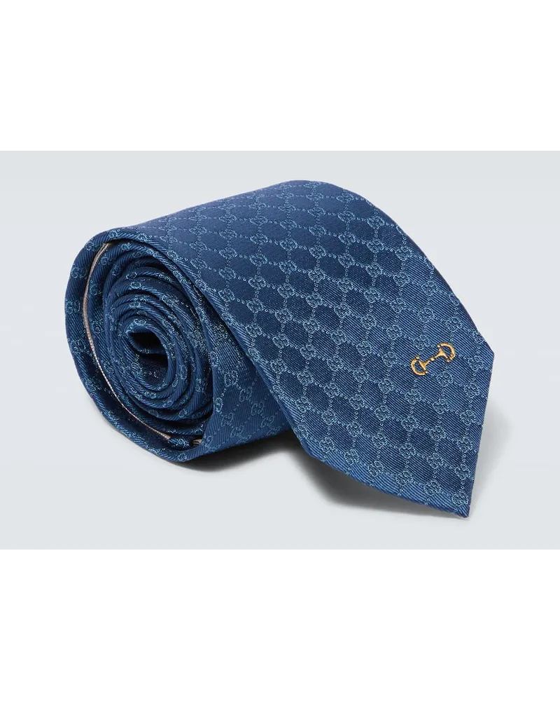 Gucci Cravatta in jacquard di seta GG Blu