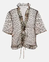 Ganni Blusa in chiffon con stampa leopardata Marrone