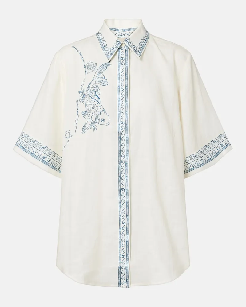 ALEMAIS AlÃ©mais Camicia Lucky in lino con stampa Bianco